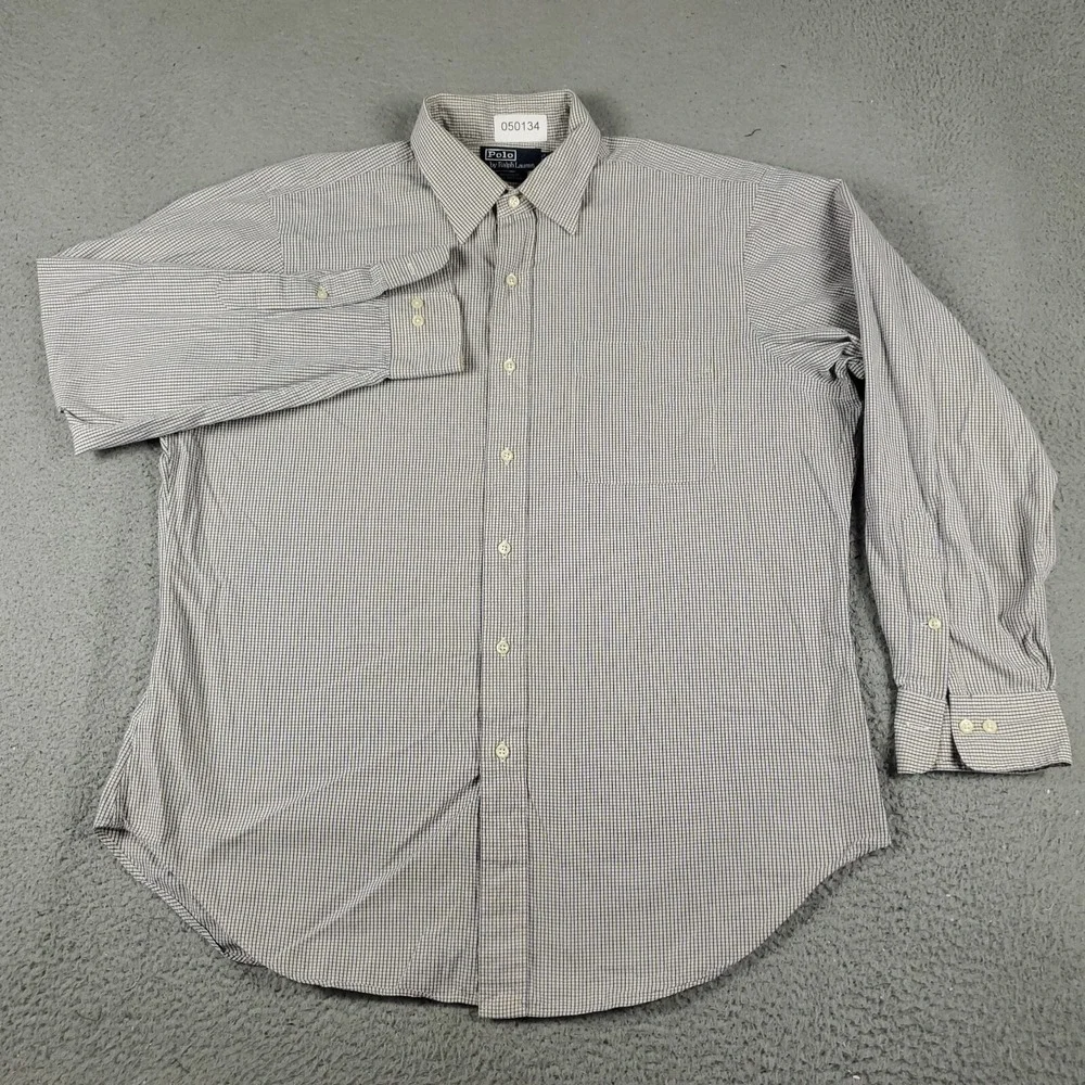 Ralph Lauren Shirt Mens Size 16.5 Blue Yellow Check Dress Button Up Long Sleeve